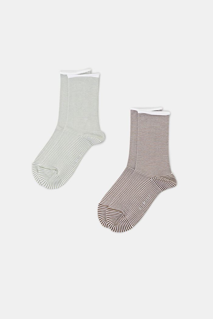 Stribede sokker med rullekant, økologisk bomuld, GREEN/BROWN, detail image number 0