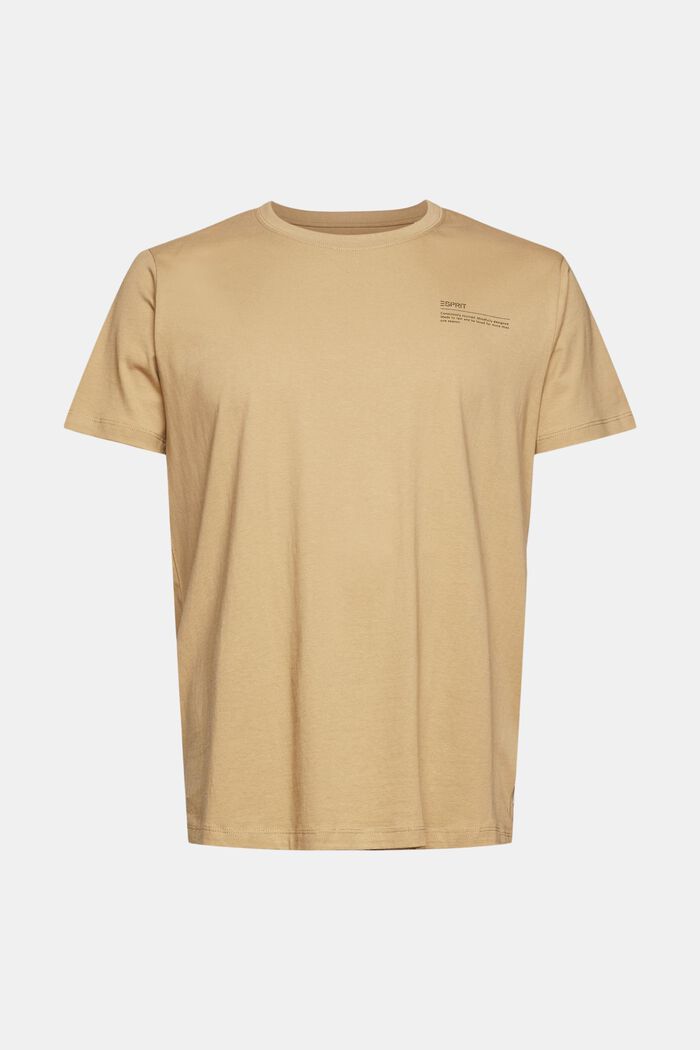 T-shirt i jersey med print, 100% økologisk bomuld, BEIGE, overview