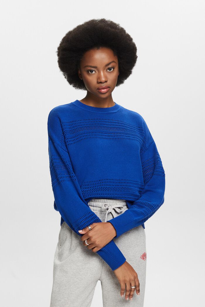 Sweater i åben strik med rund hals, BRIGHT BLUE, detail image number 0