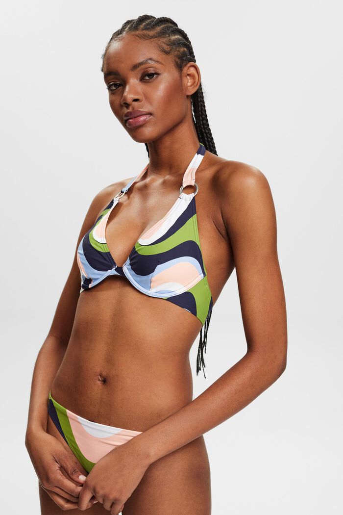 Halterneck-bikinitop med print, NAVY COLORWAY, detail image number 0