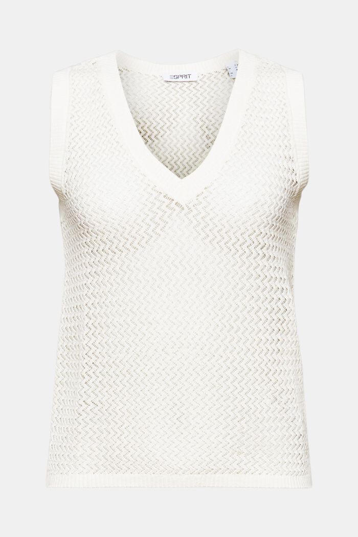 Struktureret ærmeløs sweater med V-hals, OFF WHITE, detail image number 5