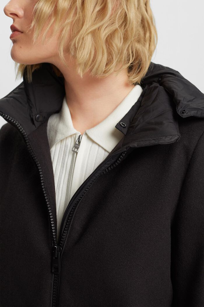 Frakke i materialemiks med hætte, BLACK, detail image number 2