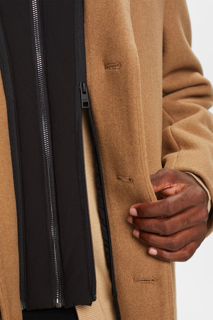 Frakke i uldmiks med aftagelig hætte, CAMEL, detail image number 2