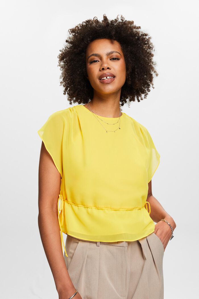 Chiffonbluse med snøre, YELLOW, detail image number 0