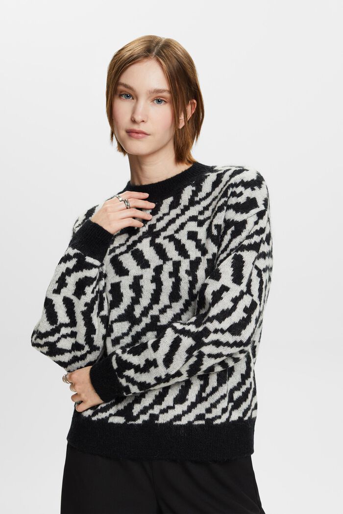 Sweater i uld-/mohairmiks, BLACK, detail image number 0