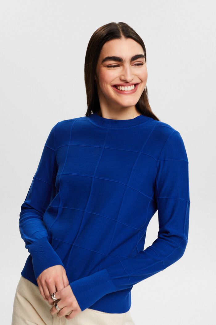 Farveafstemt gittersweater med struktur, BRIGHT BLUE, detail image number 0