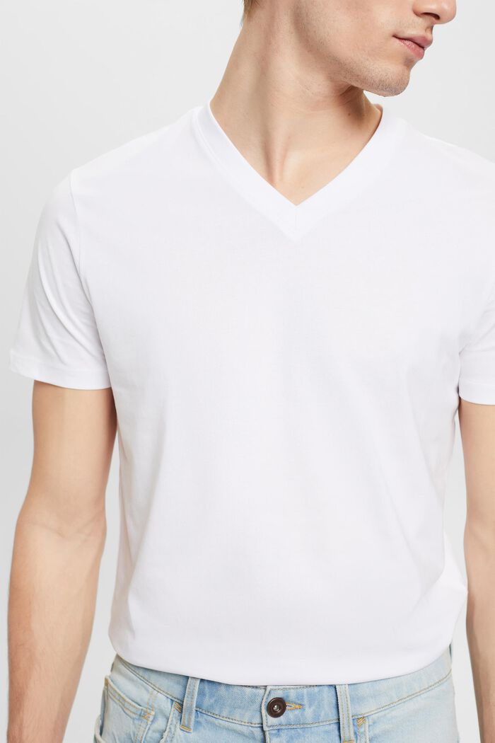 Slim fit bomulds-T-shirt med V-hals, WHITE, detail image number 2
