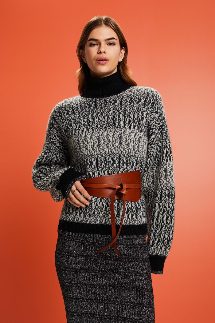 Lamé-sweater med jacquard-mønster, BLACK, detail image number 0