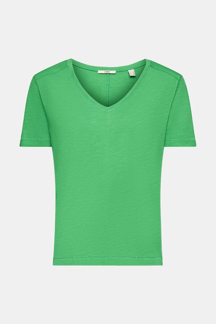 Bomulds-T-shirt med V-hals og pyntesøm, GREEN, detail image number 6