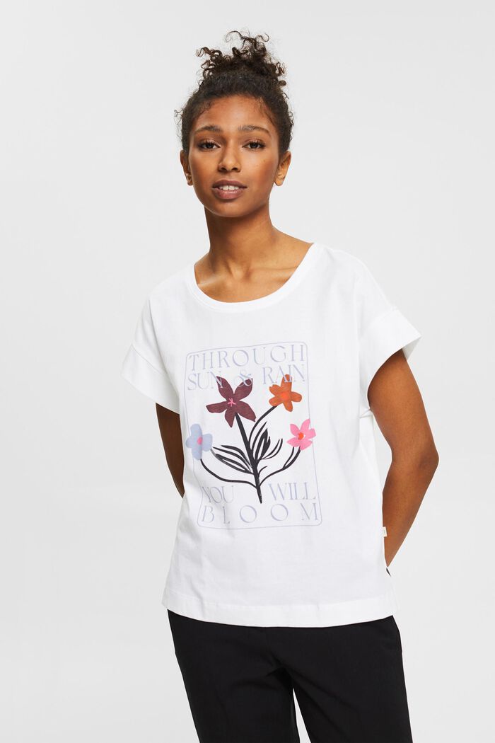 T-shirt med print, økobomuld , WHITE, detail image number 0