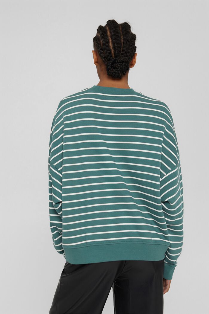 Stribet sweatshirt af økologisk bomuld, TEAL BLUE, detail image number 3