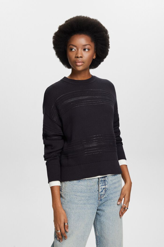 Sweater i åben strik med rund hals, BLACK, detail image number 0