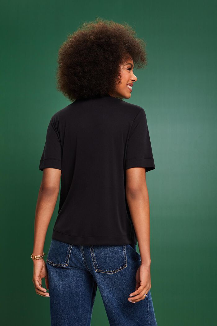 Jersey-T-shirt med høj hals, BLACK, detail image number 2