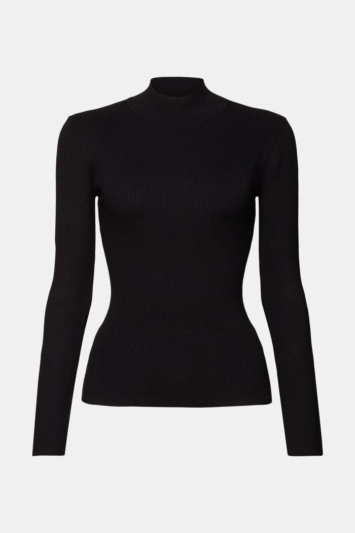 Ribstrikket sweater med høj hals, BLACK, detail image number 6