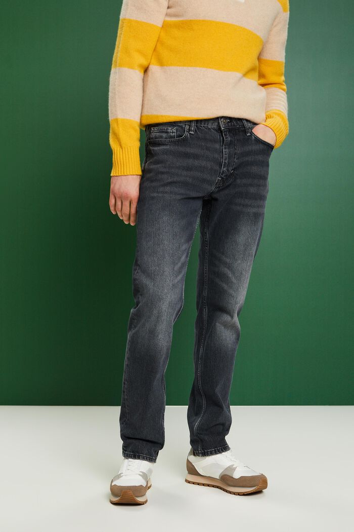 Lige retro-jeans med mellemhøj talje, BLACK MEDIUM WASHED, detail image number 0