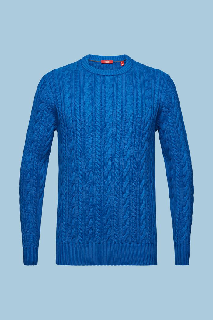 Pullover i kabelstrik af bomuld, DARK BLUE, detail image number 6