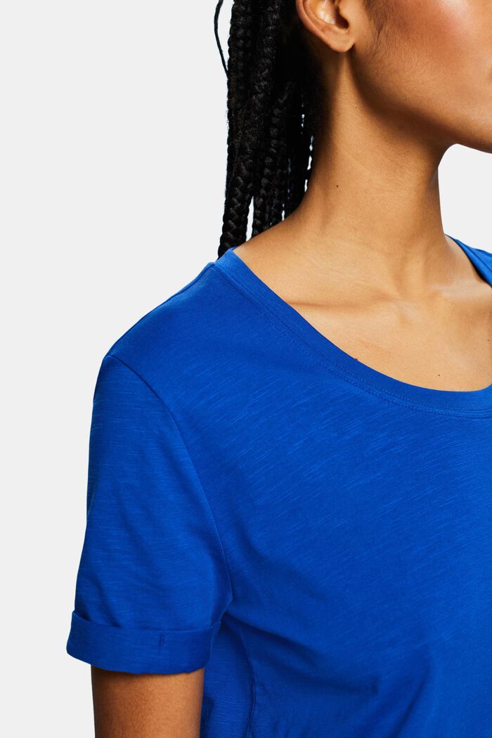 Slub-T-shirt med dyb, rund halsudskæring, BRIGHT BLUE, detail image number 3