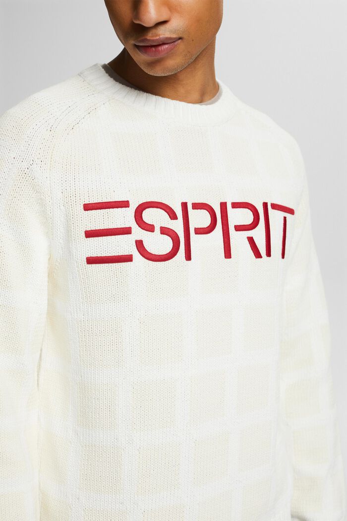 Sweater i chunky strik med logo og gittermønster, WHITE, detail image number 3
