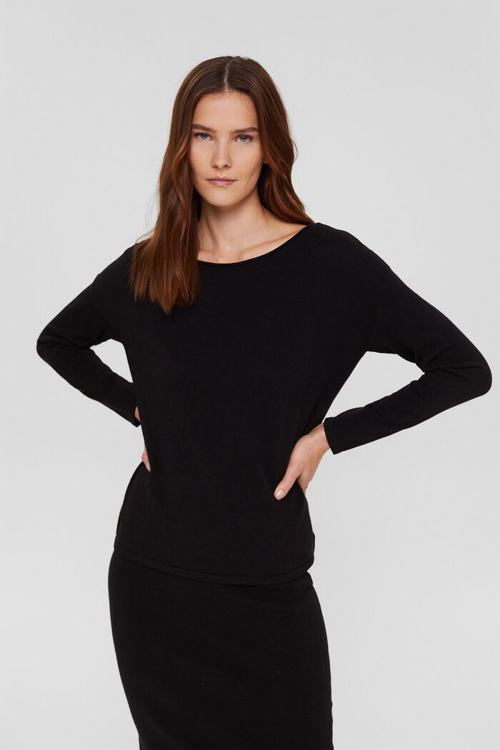 Finmasket striksweater med rullekant, BLACK, detail image number 5