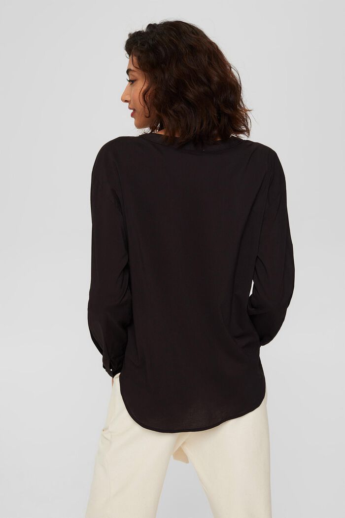 Bluse med bægerformet udskæring og lommer, BLACK, detail image number 3