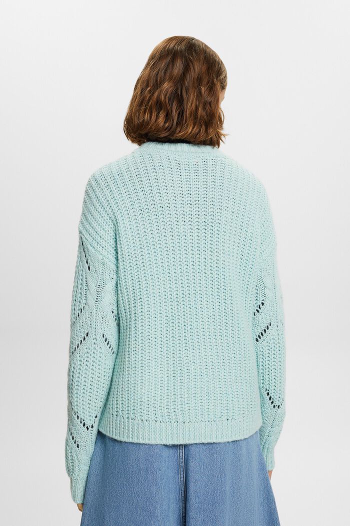 Sweater i åben strik, uldmiks, LIGHT AQUA GREEN, detail image number 3