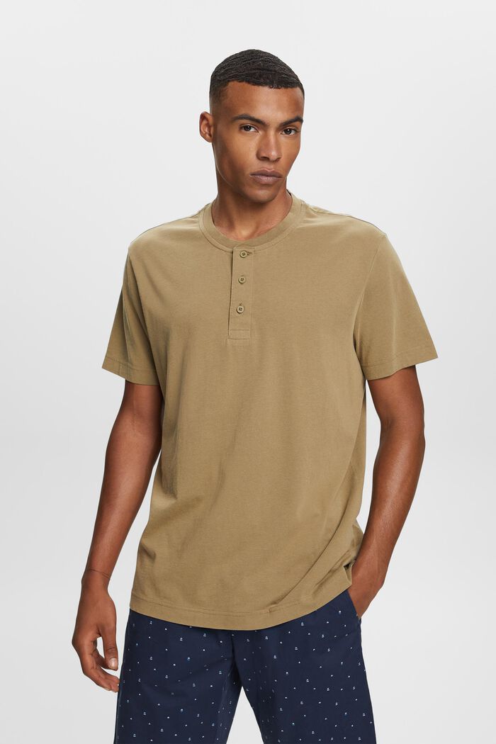 Henley-T-shirt, 100 % bomuld, KHAKI GREEN, detail image number 0