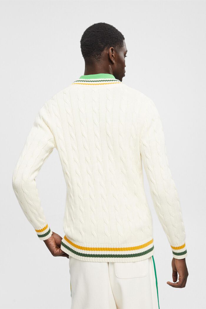 Sweater i kabelstrik med applikeret logo, OFF WHITE, detail image number 3