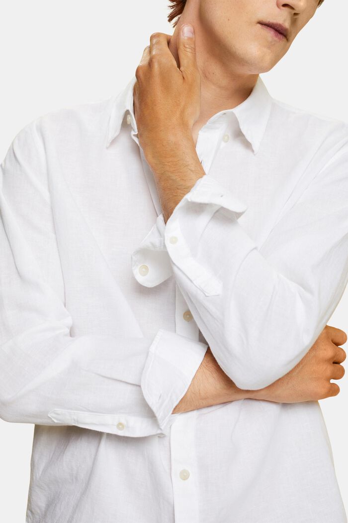 Button down-skjorte i bomulds- og hørmiks, WHITE, detail image number 2
