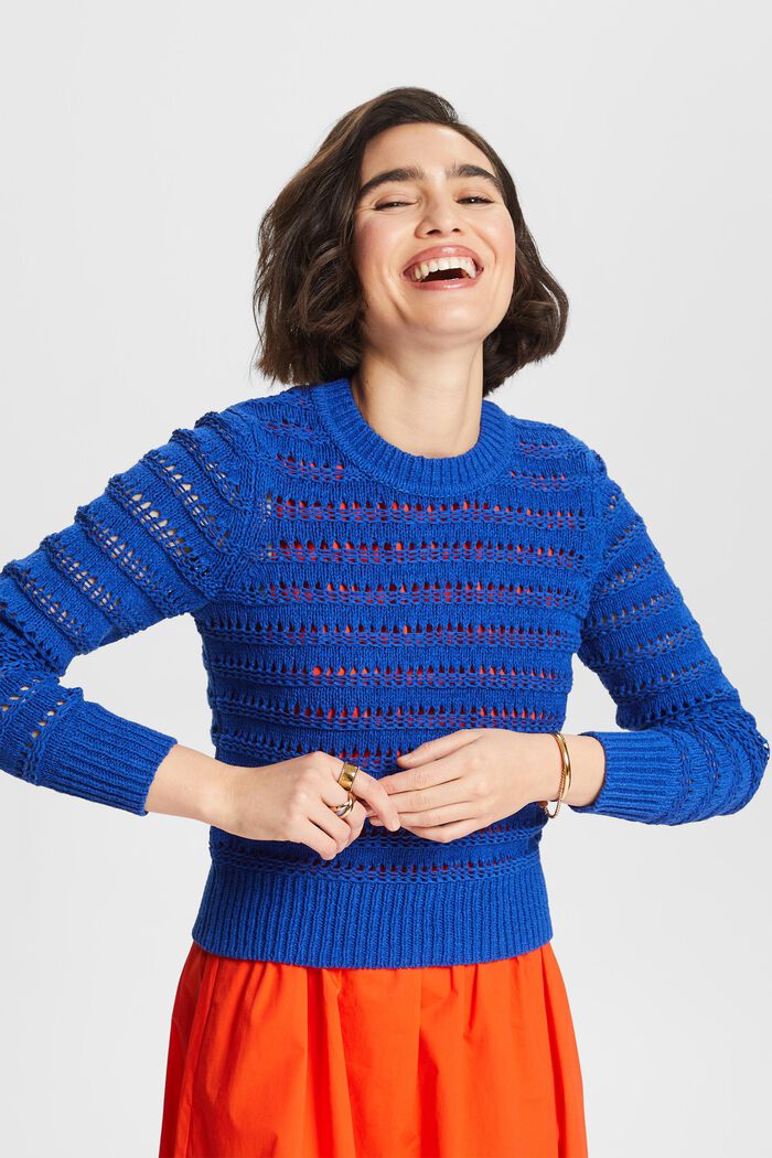 Sweater i åben strik, BRIGHT BLUE, detail image number 0