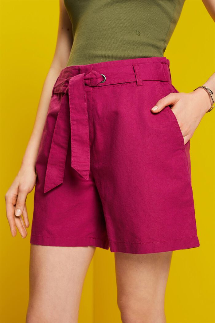 Shorts med bindebælte, hør-/bomuldsmiks, DARK PINK, detail image number 2