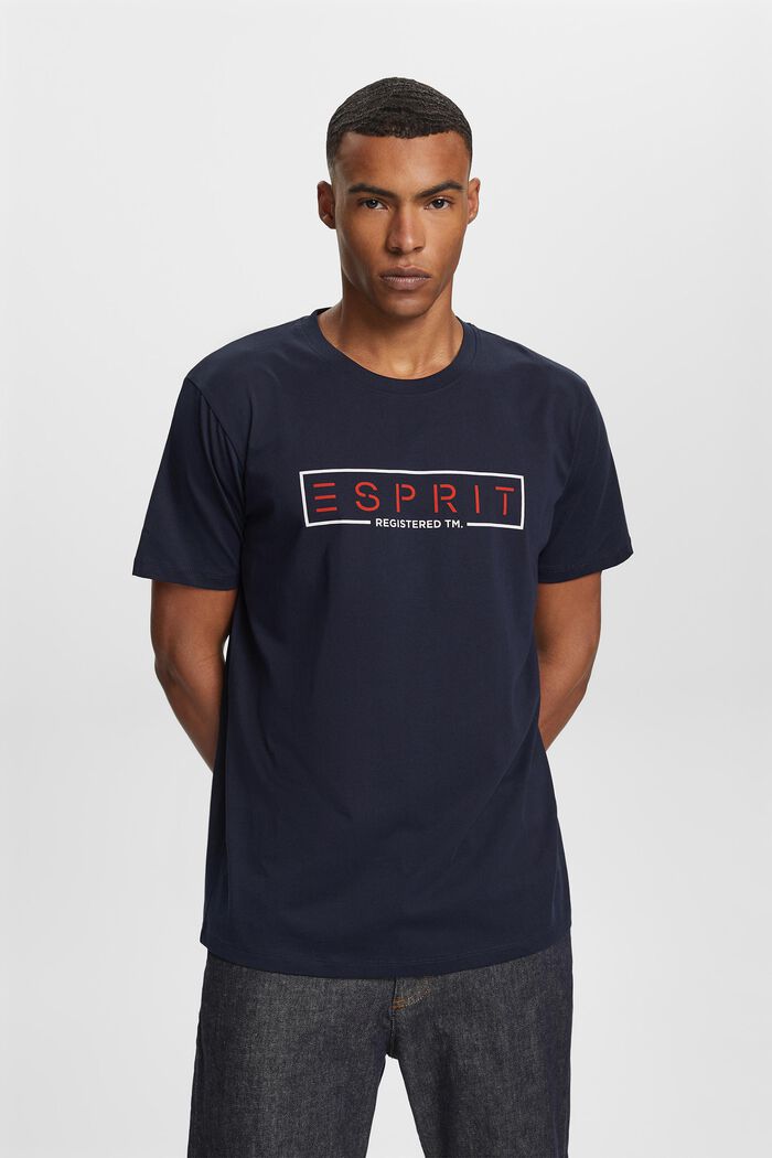 Jersey-T-shirt med logo, 100% bomuld, NAVY, detail image number 0