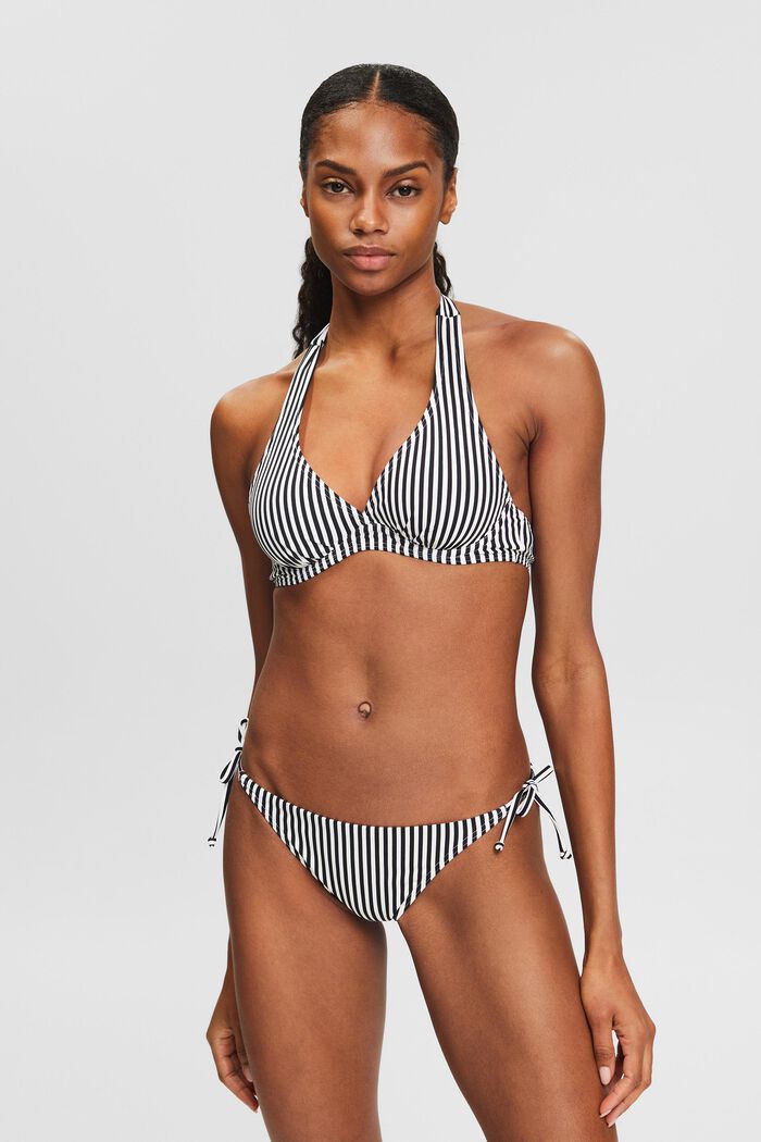 Stribet halterneck-bikinitop med bøjler, BLACK, detail image number 0