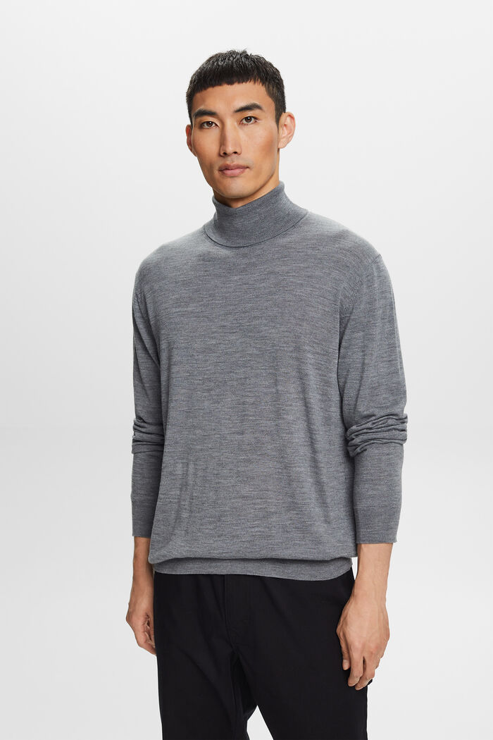 Rullekravesweater i merinould, GREY, detail image number 0