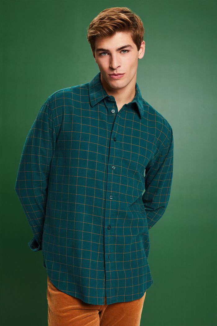 Ternet regular fit-skjorte i flonel, EMERALD GREEN, detail image number 0