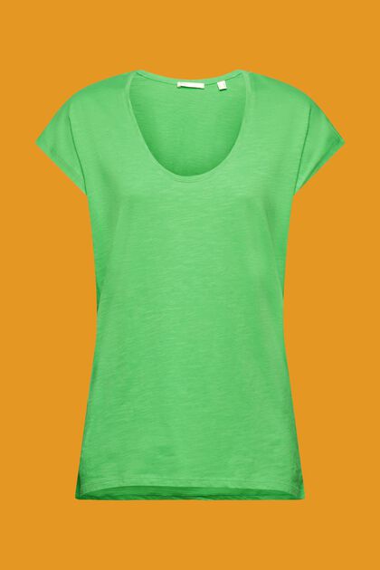 Bomulds-T-shirt med U-hals, GREEN, overview