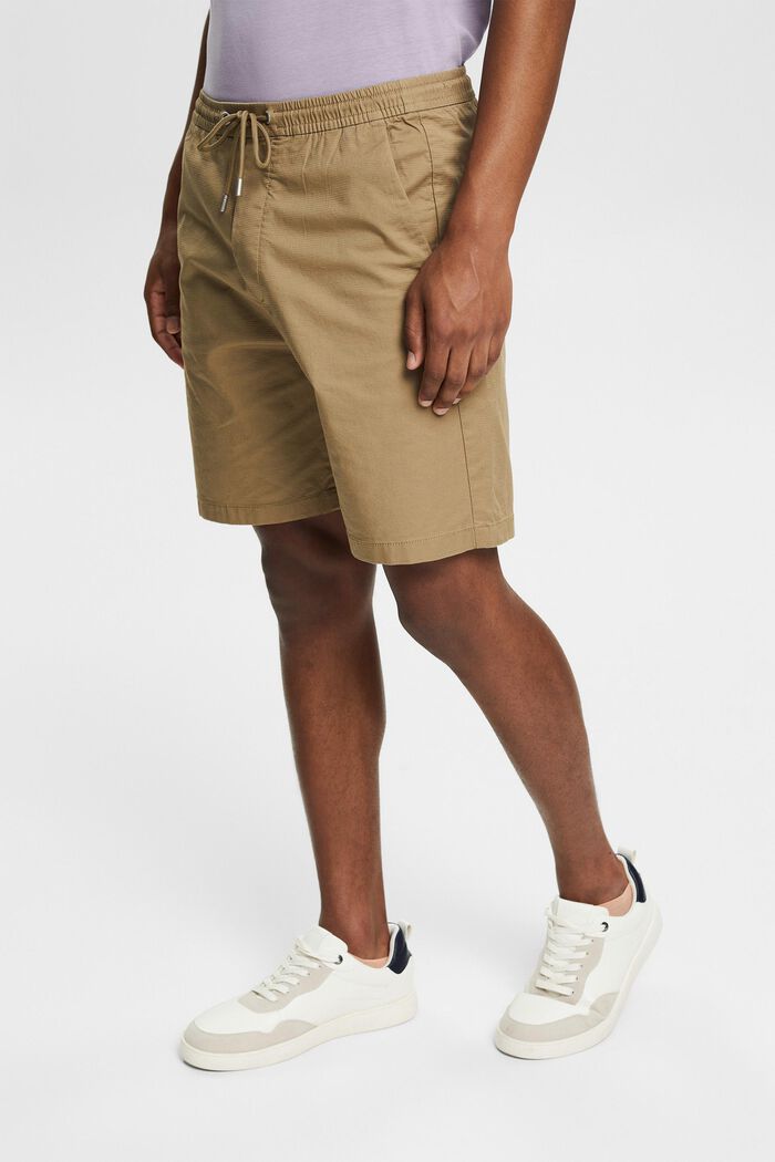 Shorts med elastiklinning, økologisk bomuld, BEIGE, detail image number 0