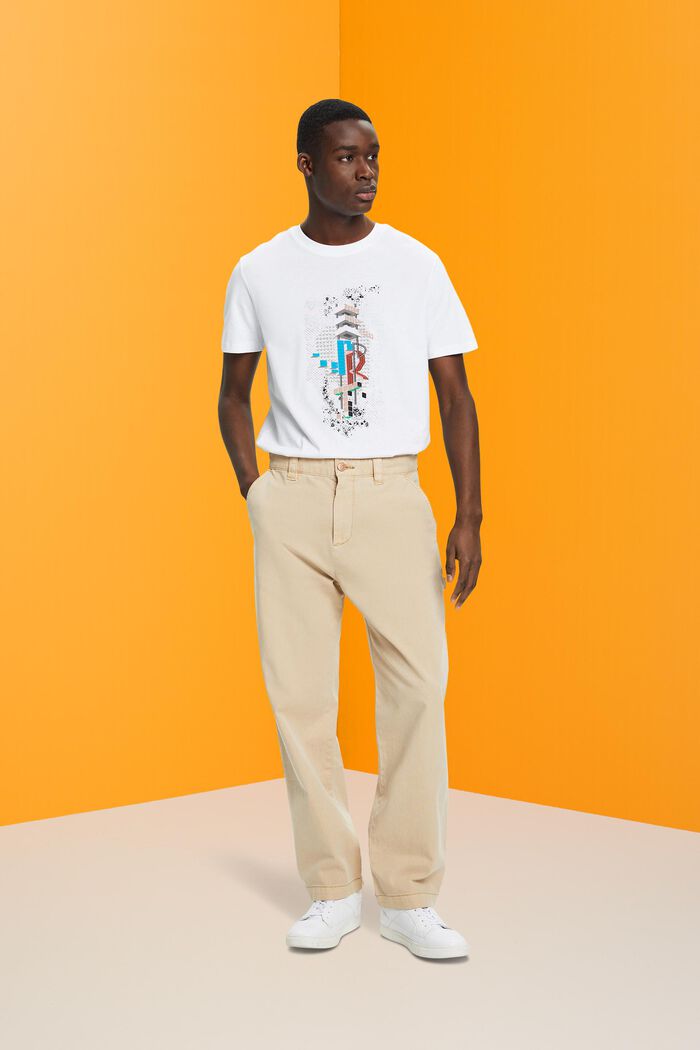 Slim fit T-shirt i bomuld med print på fronten, WHITE, detail image number 4