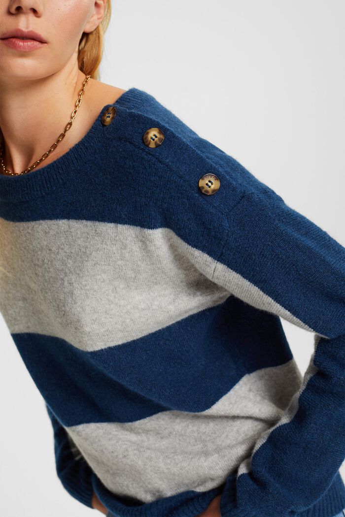 Med uld: stribet pullover, PETROL BLUE, detail image number 0