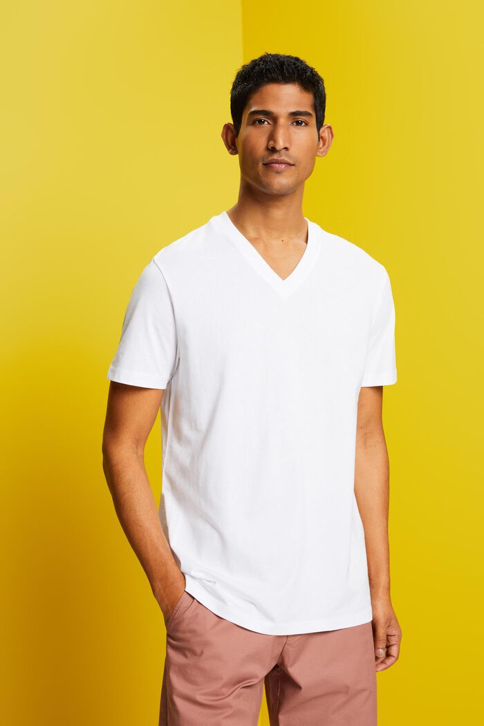T-shirt med V-hals, pimabomuld, WHITE, detail image number 0
