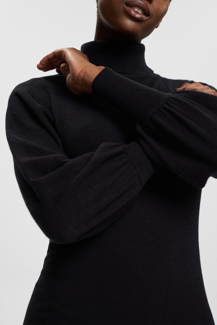 Sweaterkjole med polokrave, kashmirmiks, BLACK, detail image number 3