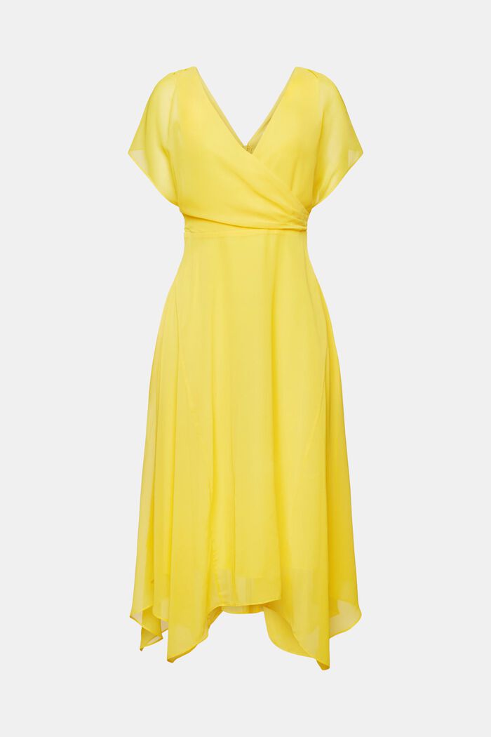 Maxi-kjole i chiffon med V-hals, YELLOW, detail image number 5
