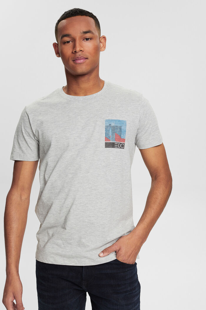 Jersey-T-shirt med stort rygprint, LIGHT GREY, detail image number 0