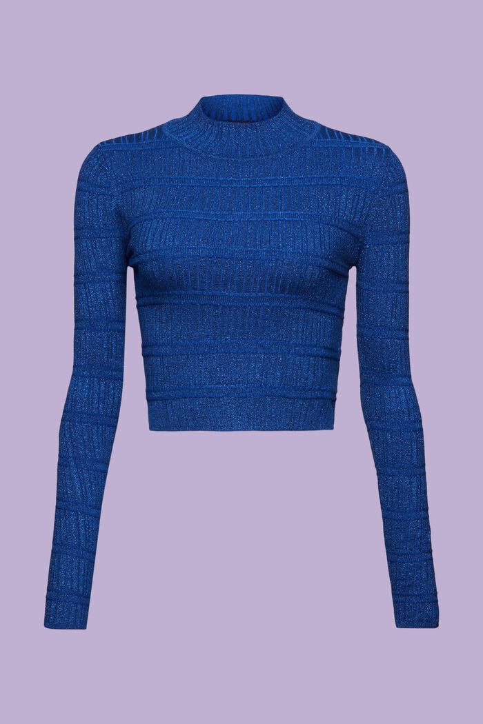 Cropped lamé-sweater med høj hals, BRIGHT BLUE, detail image number 6