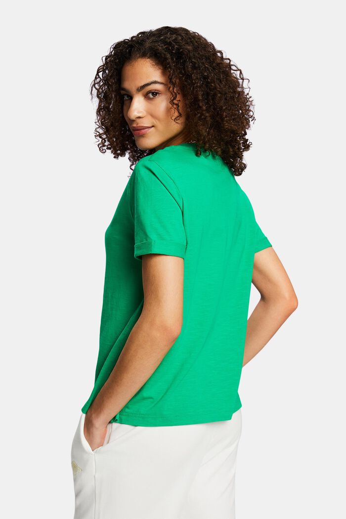 Slub-T-shirt med dyb, rund halsudskæring, GREEN, detail image number 3