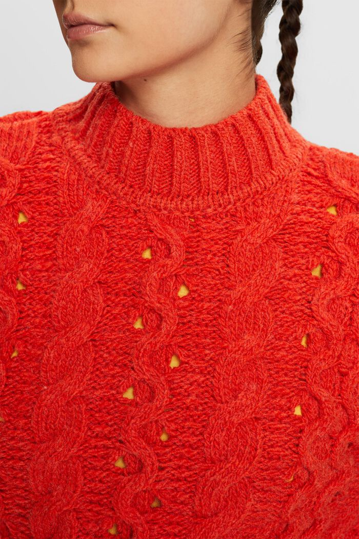 Kabelstrikket sweater i uldmiks, BRIGHT ORANGE, detail image number 2