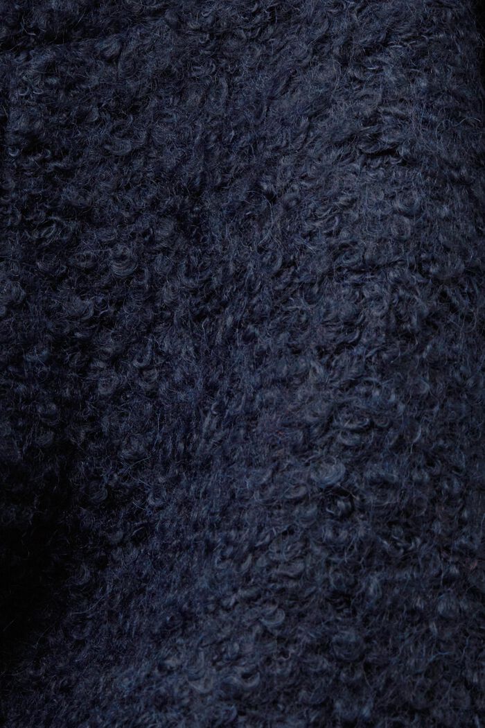 Frakke i krøllet uldmiks med hætte, NAVY, detail image number 4