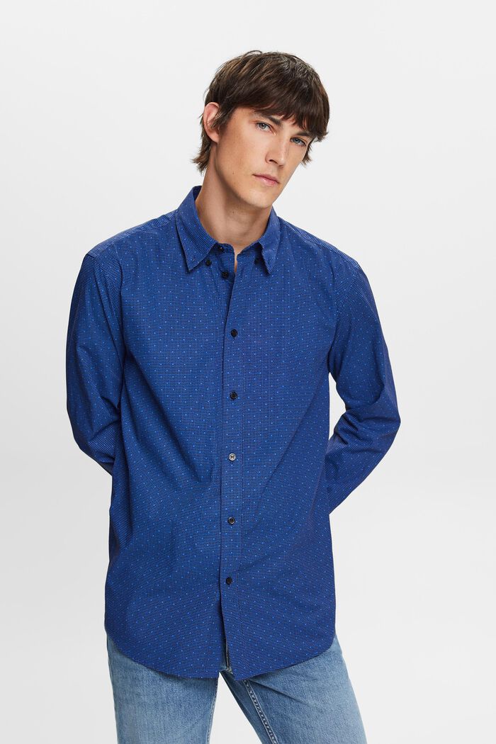 Mønstret button-down skjorte, 100 % bomuld, BRIGHT BLUE, detail image number 0