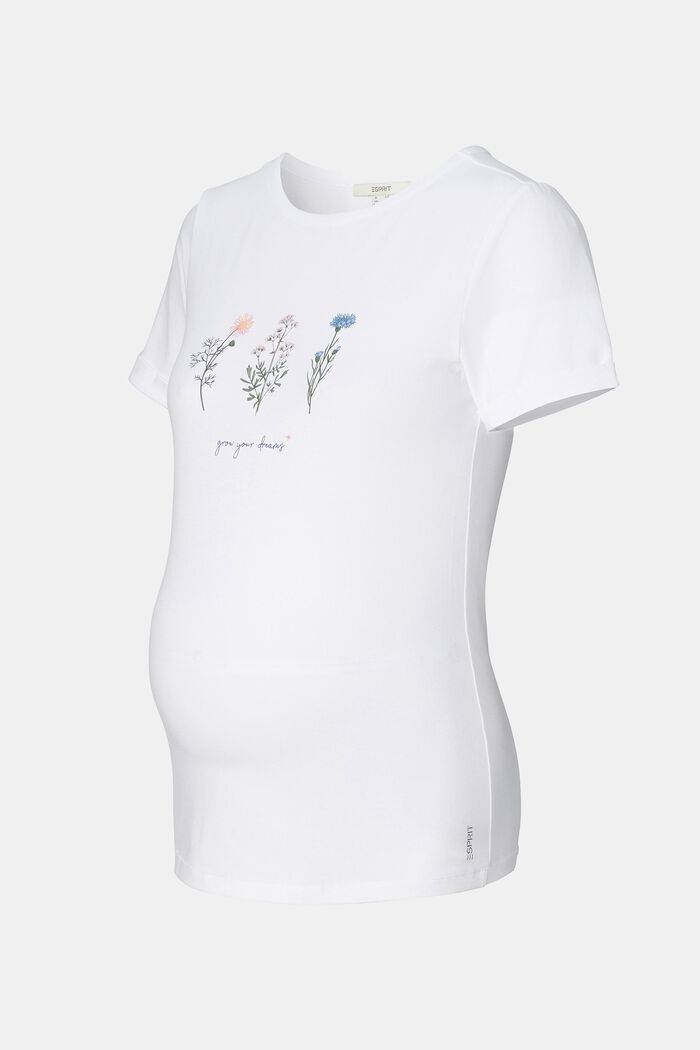 T-shirt med print, økologisk bomuld, BRIGHT WHITE, overview