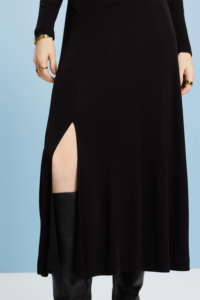Strikket maxi-kjole med rullekrave, BLACK, detail image number 1