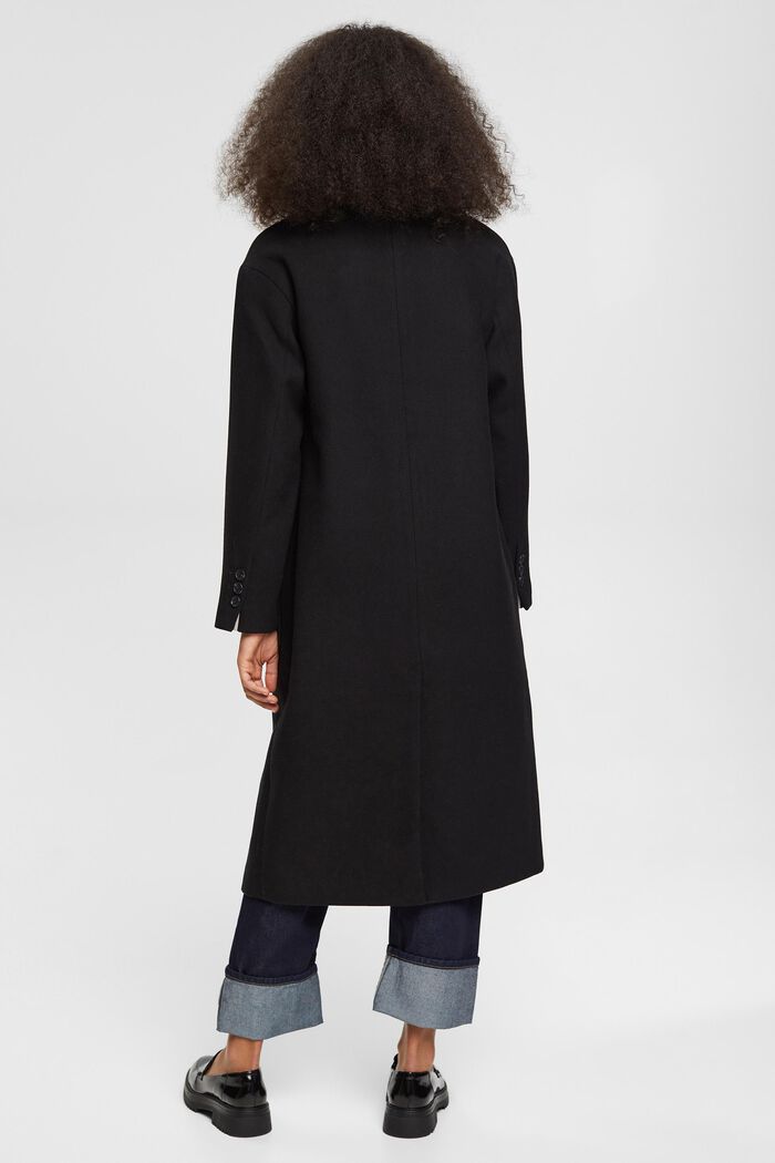 Lang frakke af uldblanding, BLACK, detail image number 3